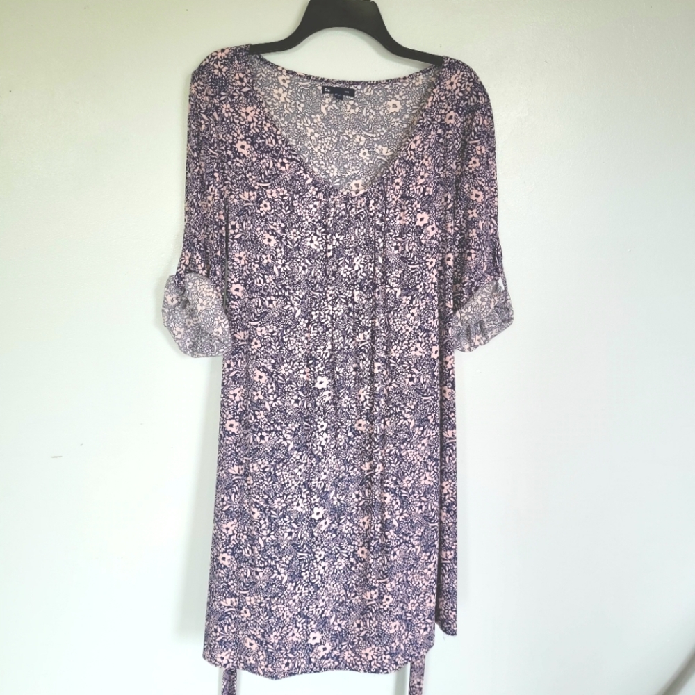 Gap Vintage Navy/Pink Floral Belted Midi Shirt Dress Size L